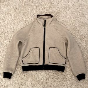 Free people movement cream cropped bomber fleece with pockets, worn 2x, size S